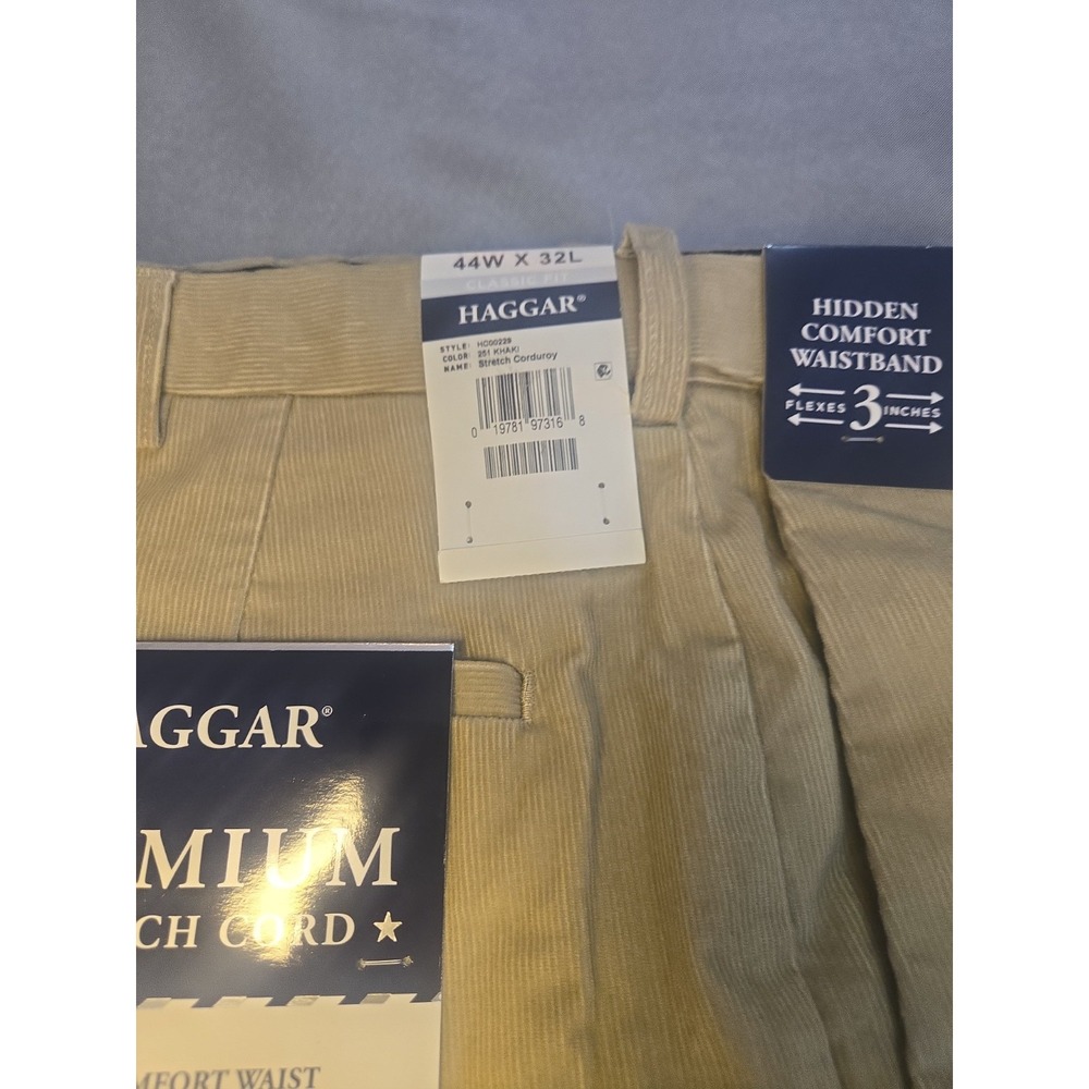 NWT Haggar Corduroy Pants Mens 44x32 Khaki Tan Classic Fit Stretch Expandable - Picture 6 of 14